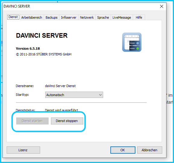 Starten Sie abschließend den DAVINCI Server bitte neu!